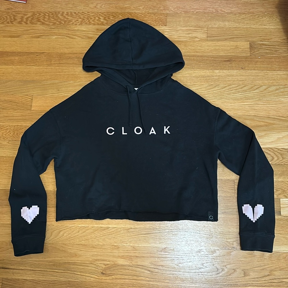 CLOAK women’s M invisible hearts club cropped hoodie